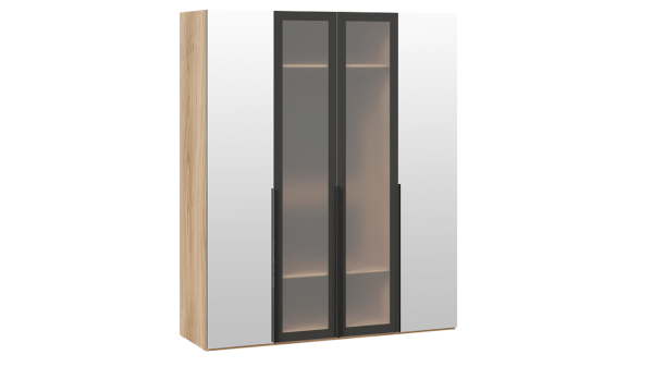 Шкаф для одежды 580 с 2 зеркальными и 2 стеклянными дверями Порто СМ-393.07.115 (ТриЯ)